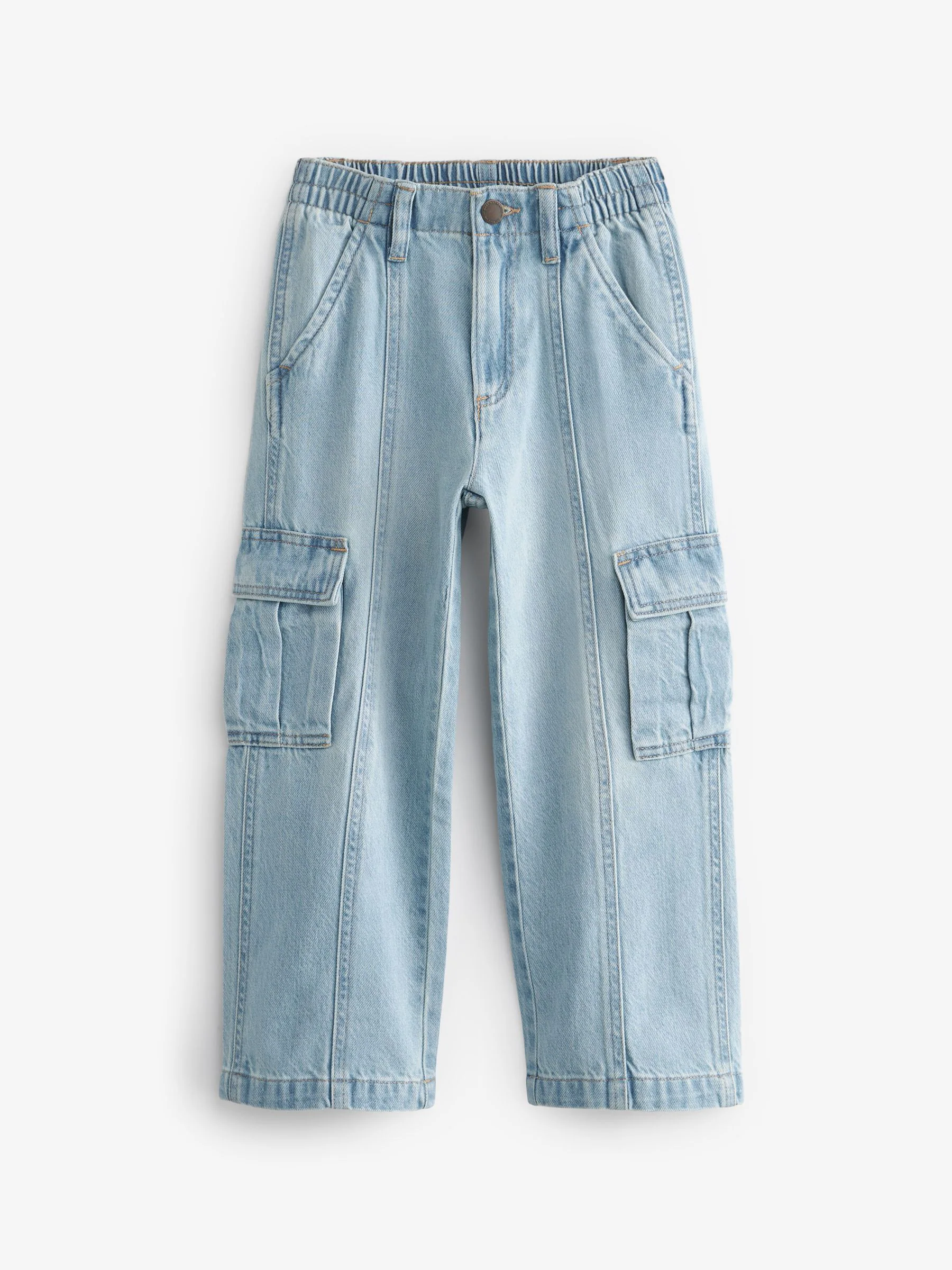 Lichtblauwe denim - Cargojeans met wijde pijpen (3-16 jr)