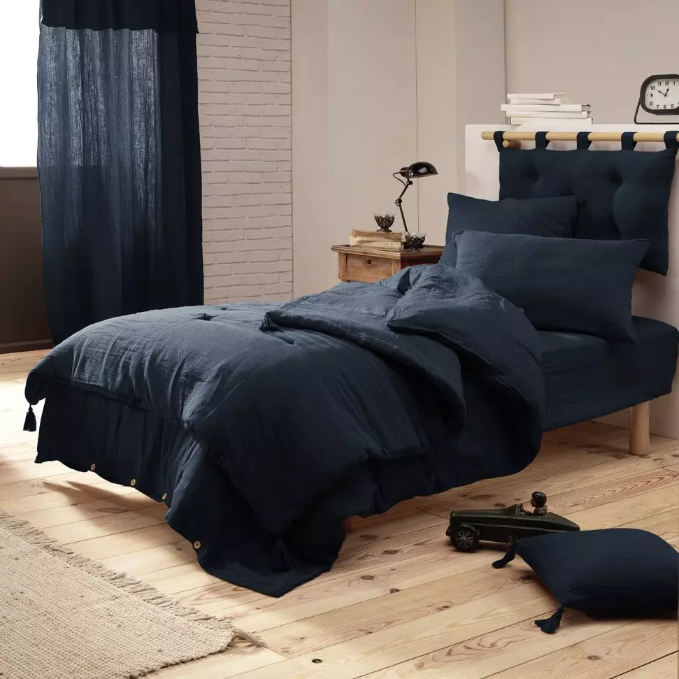 Drap housse gaze de coton (90 x 190 cm) Gaïa Bleu nuit