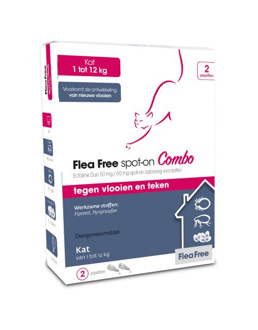 Flea Free Spot-On Combo Kat - Anti vlooien en tekenmiddel - 2 pip 1 Tot 12 Kg