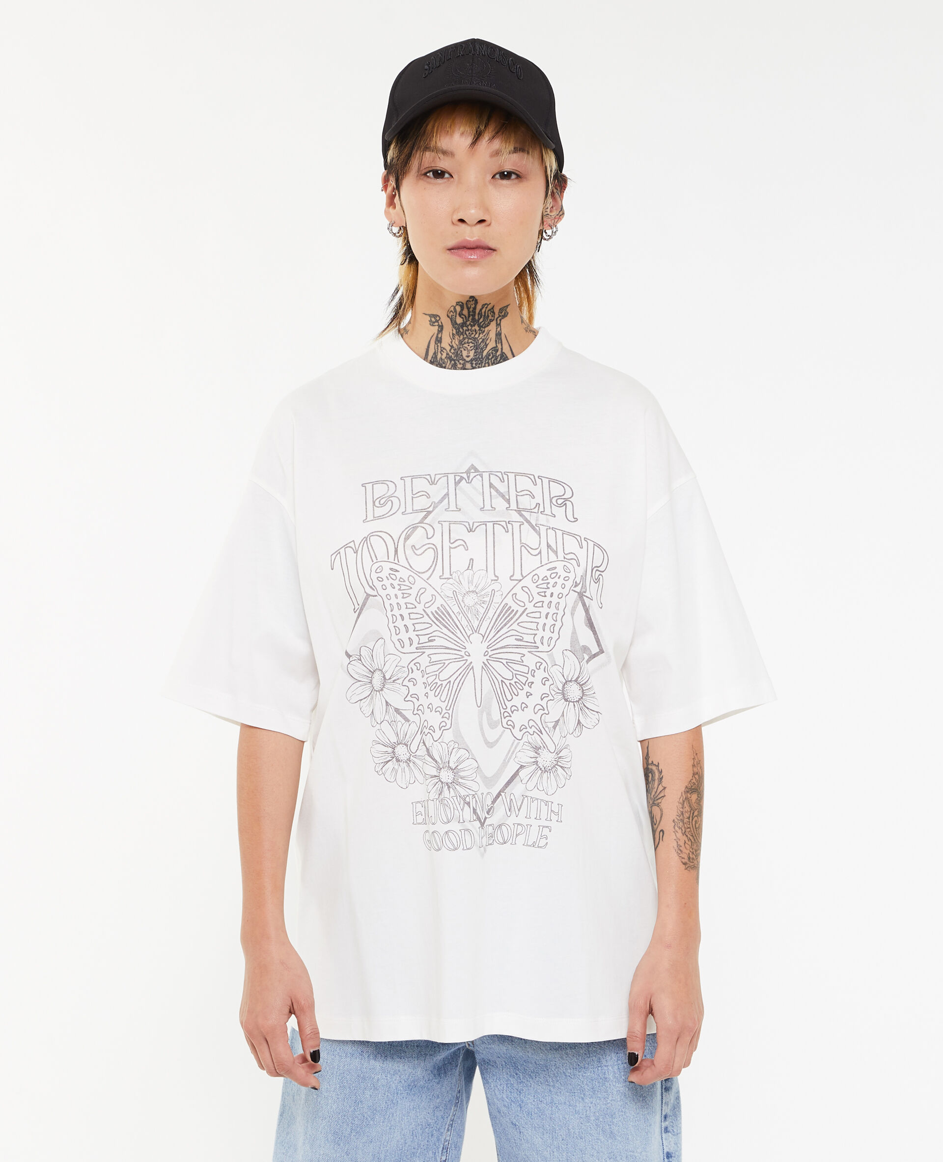T-shirt oversize avec print - Blanc
