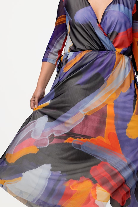 Midikleid, doppellagig, V-Ausschnitt, 3/4-Arm