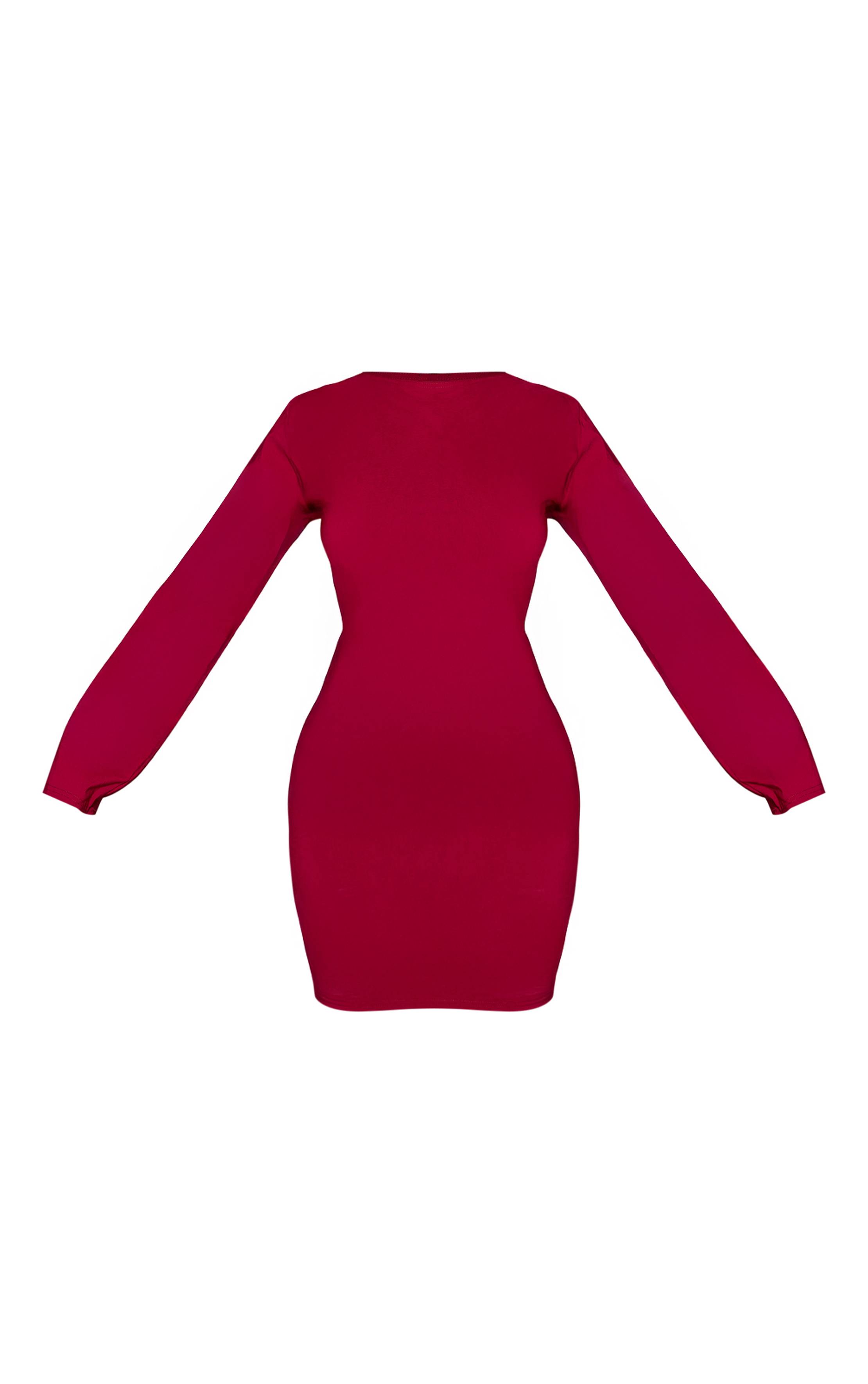 Rouge Bordeaux Robe Mini Moulante En Tissu Stretch Tissé À Encolure Bateau Et Taille Froncée