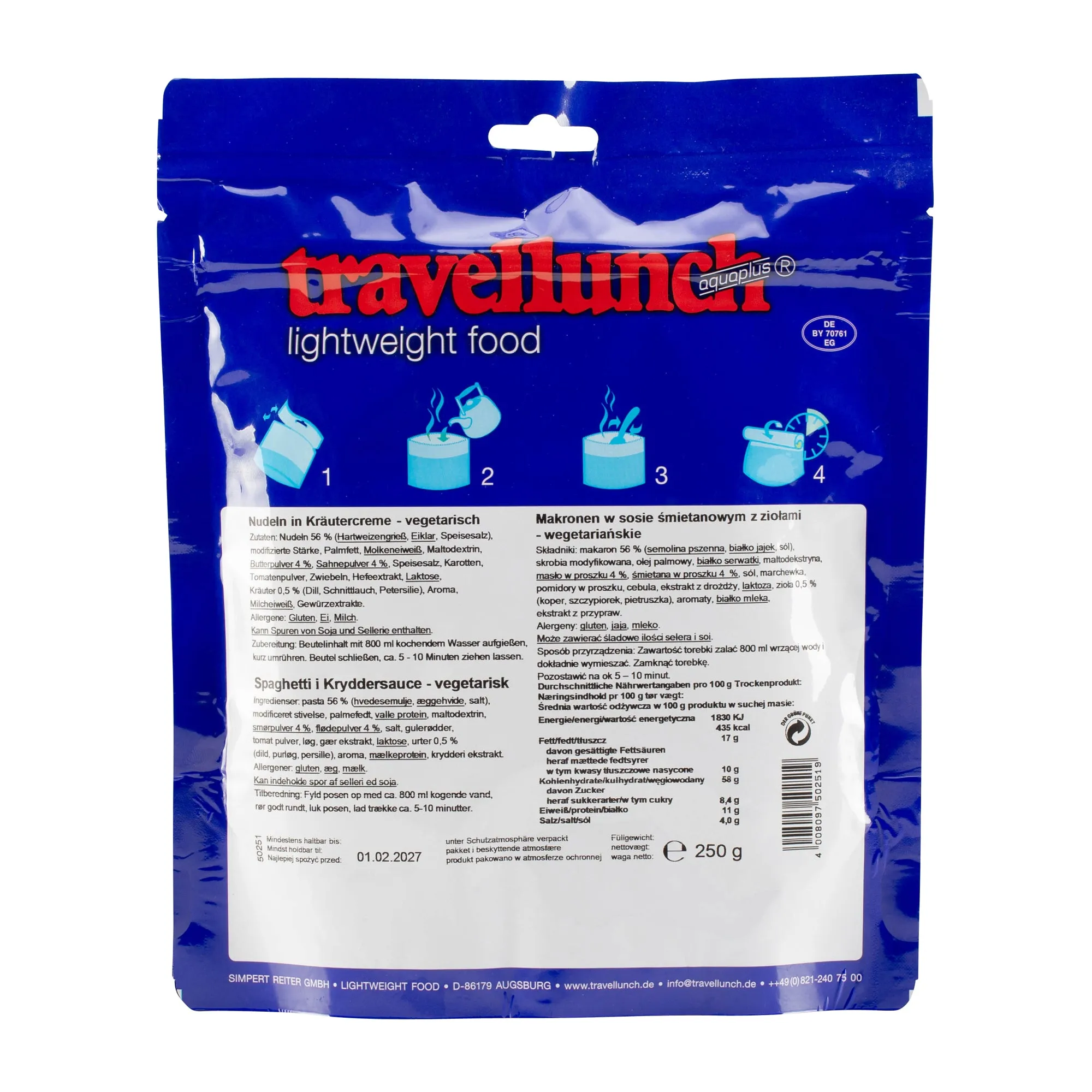 Travellunch -  Nudeln in Kräutercreme vegetarisch 2er Packung