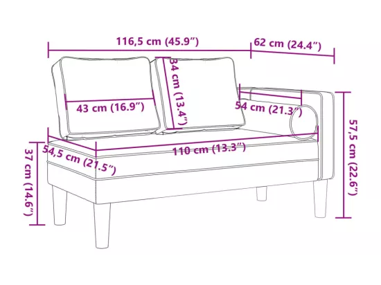 Prolenta Premium - Chaise longue avec coussins rouge bordeaux similicuir