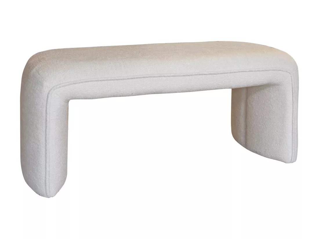 Now's Home - Banc En Tissu Bouclette Ecru Avec Surpiqure 100x41x44cm Malo