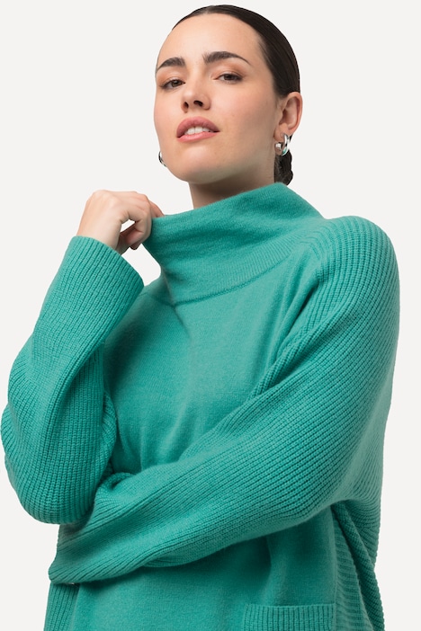 Pullover, Rippstrick-Einsätze, Stehkragen, Langarm