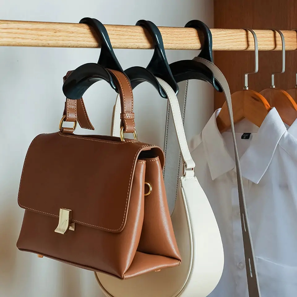 (2er Set) Handtaschen Kleiderbügel Garderoben Organizer Kleiderschrank Haken für Taschen / Krawatten / Schal - Schwarz