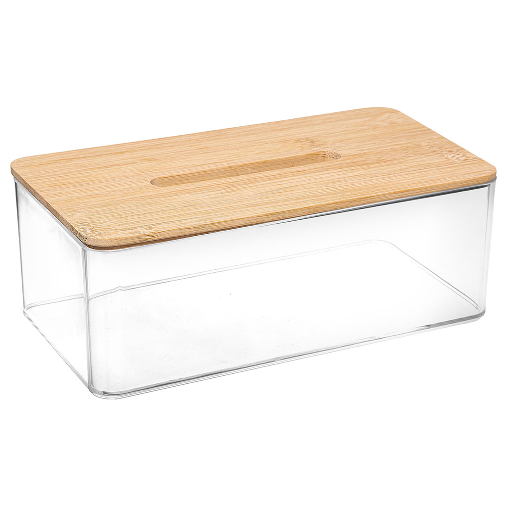 Boite à mouchoir plastique et bambou 25.4x9.3x13.3cm