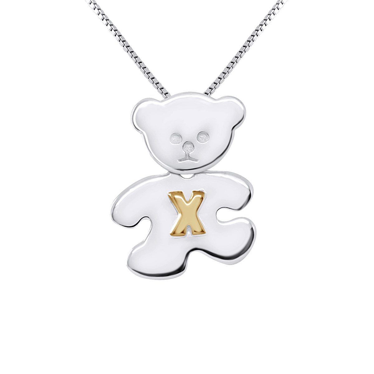 Pendentif OURSON Argent - Lettre X plaqué Or Jaune