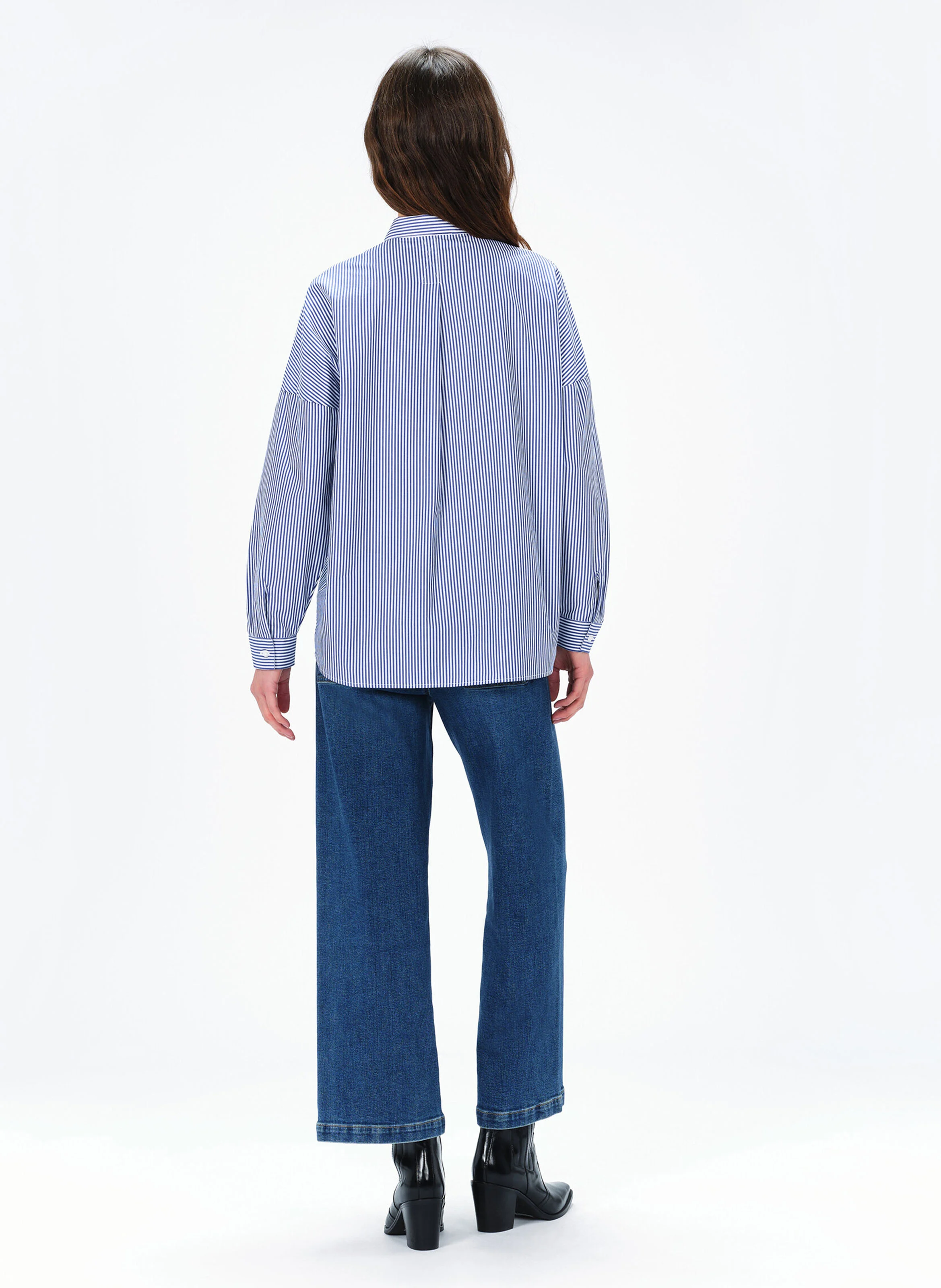 CLAUDINE - Chemise col classique rayée en coton | Bleu