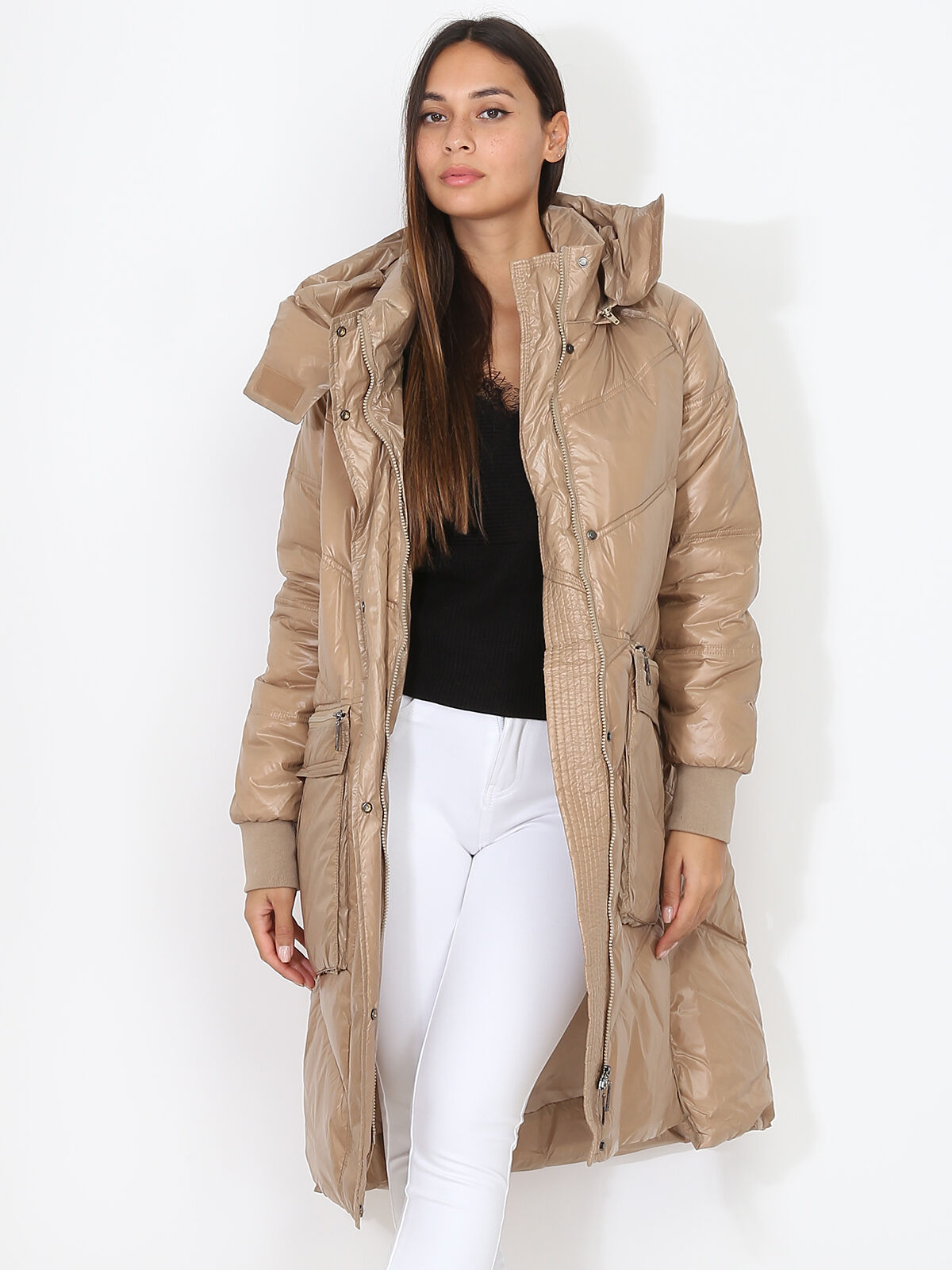 Doudoune oversize matelassée- Taupe