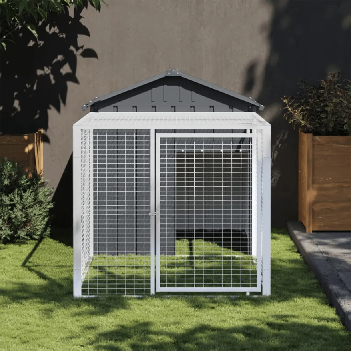 vidaXL Poulailler avec cour anthracite 117x201x123 cm