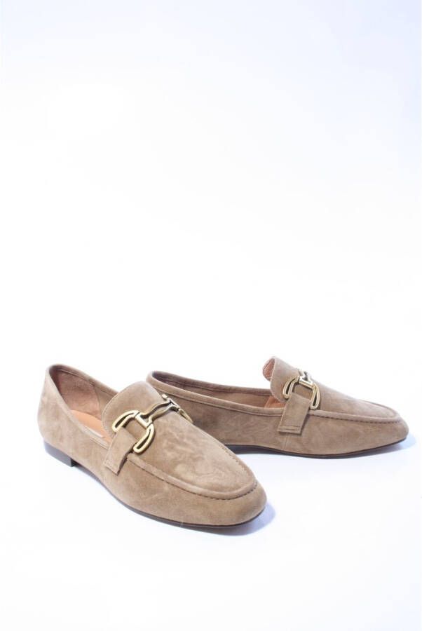 Bibi Lou Beige Suède Loafers met Gouden Gesp Beige Dames