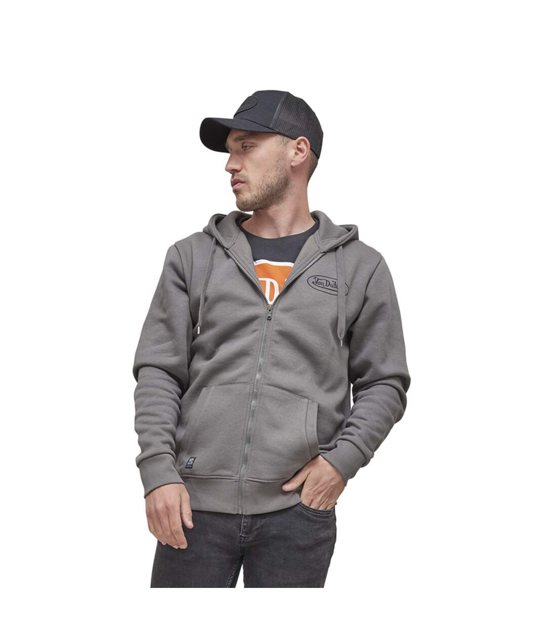 Sweat zippé avec capuche en coton homme Slimane