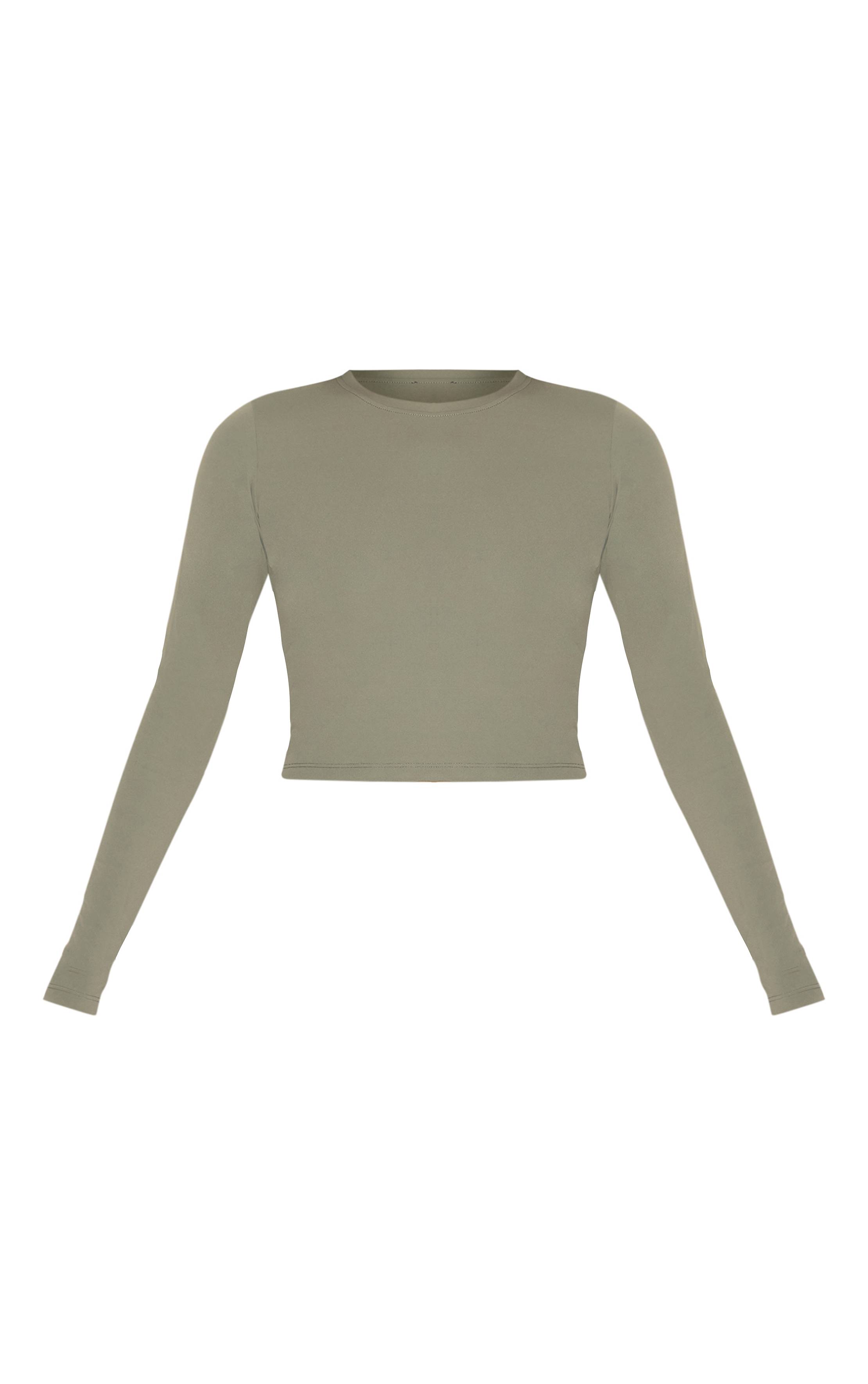 Vert Olive Haut De Sport À Manches Longues Sculptant