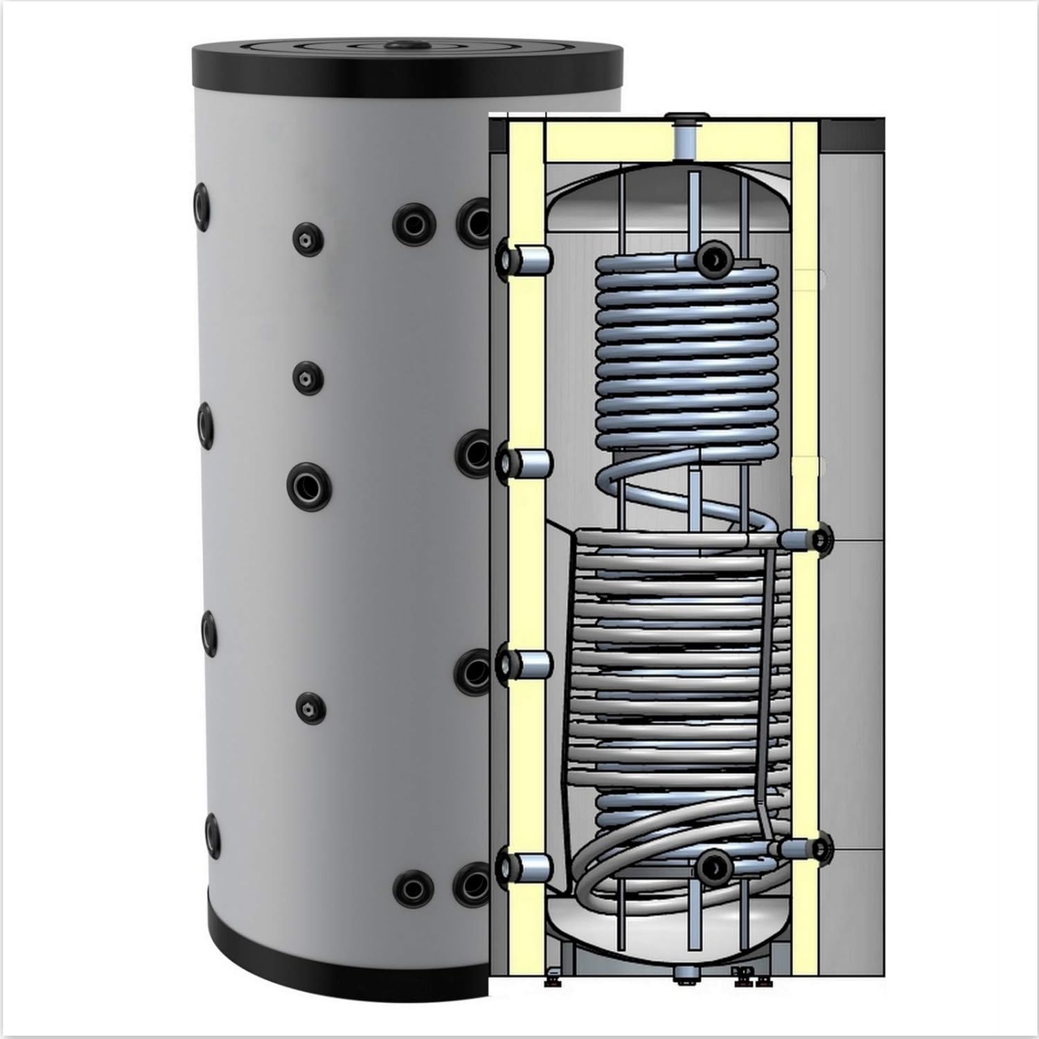Hygienespeicher, Boiler mit Edelstahlwellrohr zur legionellenfreien Trinkwasseraufbereitung mit 1 zusätzlichen Wärmetauscher, Pufferspeicher, Trinkwasserspeicher 500 Liter