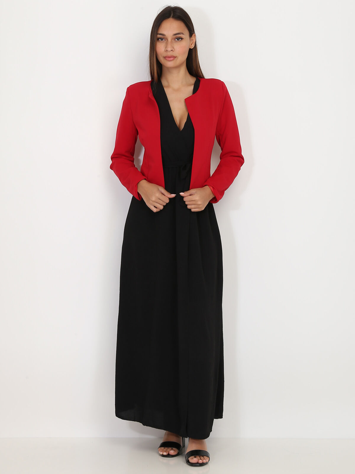 Veste courte sans col- Rouge foncé