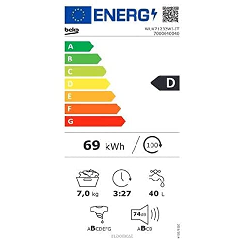 Beko   WUX71232WI IT   Machine à laver standard 7 kg, 1200 tr/min, 15 programmes, Écran Smart Touch   Blanc, 60 x 49 x h84 cm : Gros électroménager