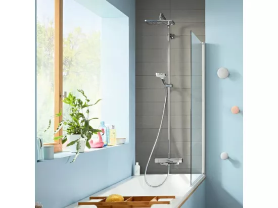 Colonne bain douche thermostatique HANSGROHE Raindance E 360 chromé + tablette AddStoris