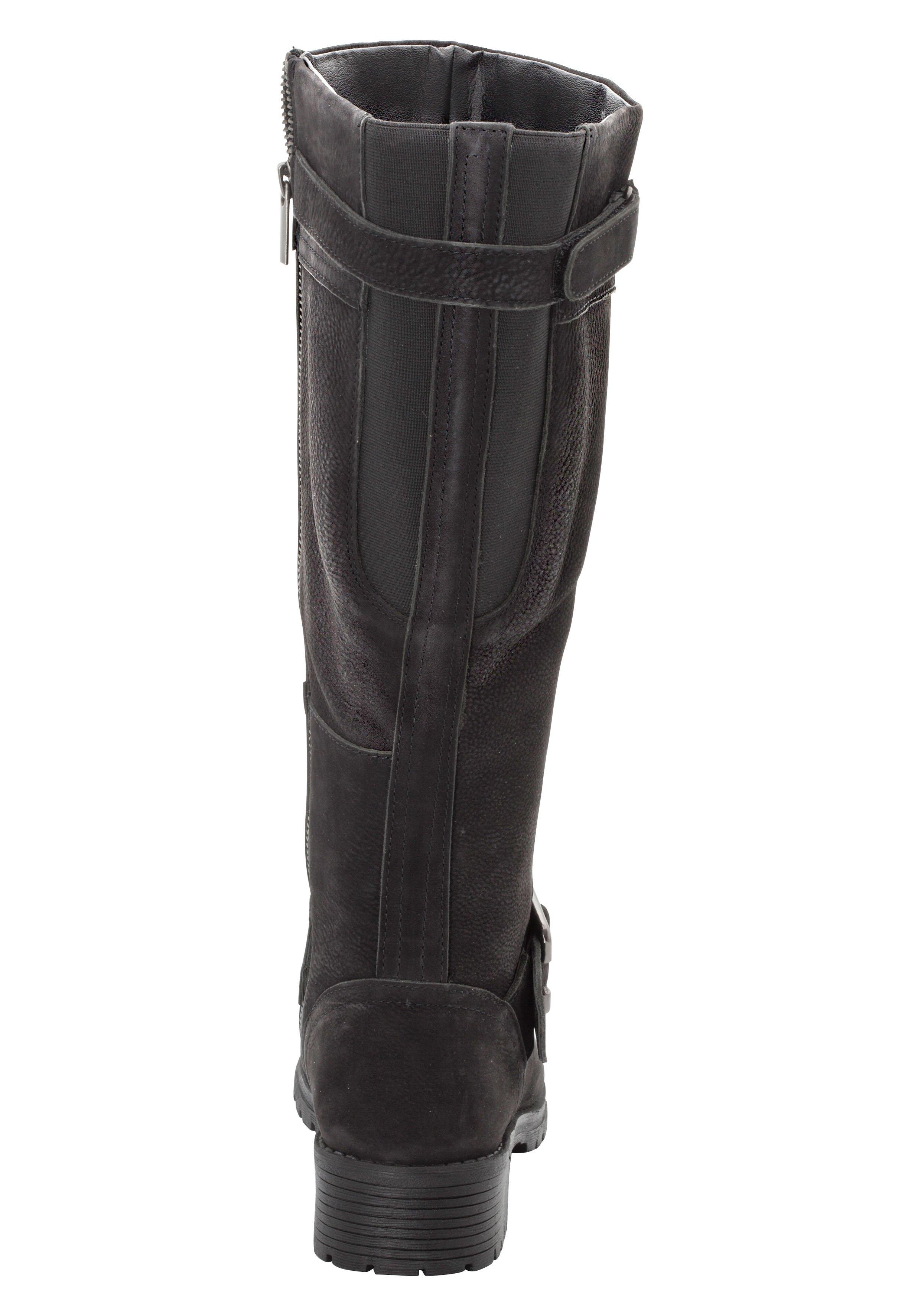 Weitschaftstiefel aus Leder mit Zierband