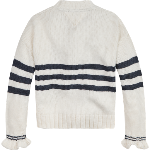 Tommy Hilfiger Stribet Striktrøje, Hvid, 104 cm