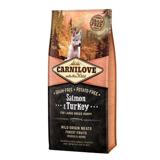 Croquettes chiot sans céréales au saumon et à la dinde - 12 kg