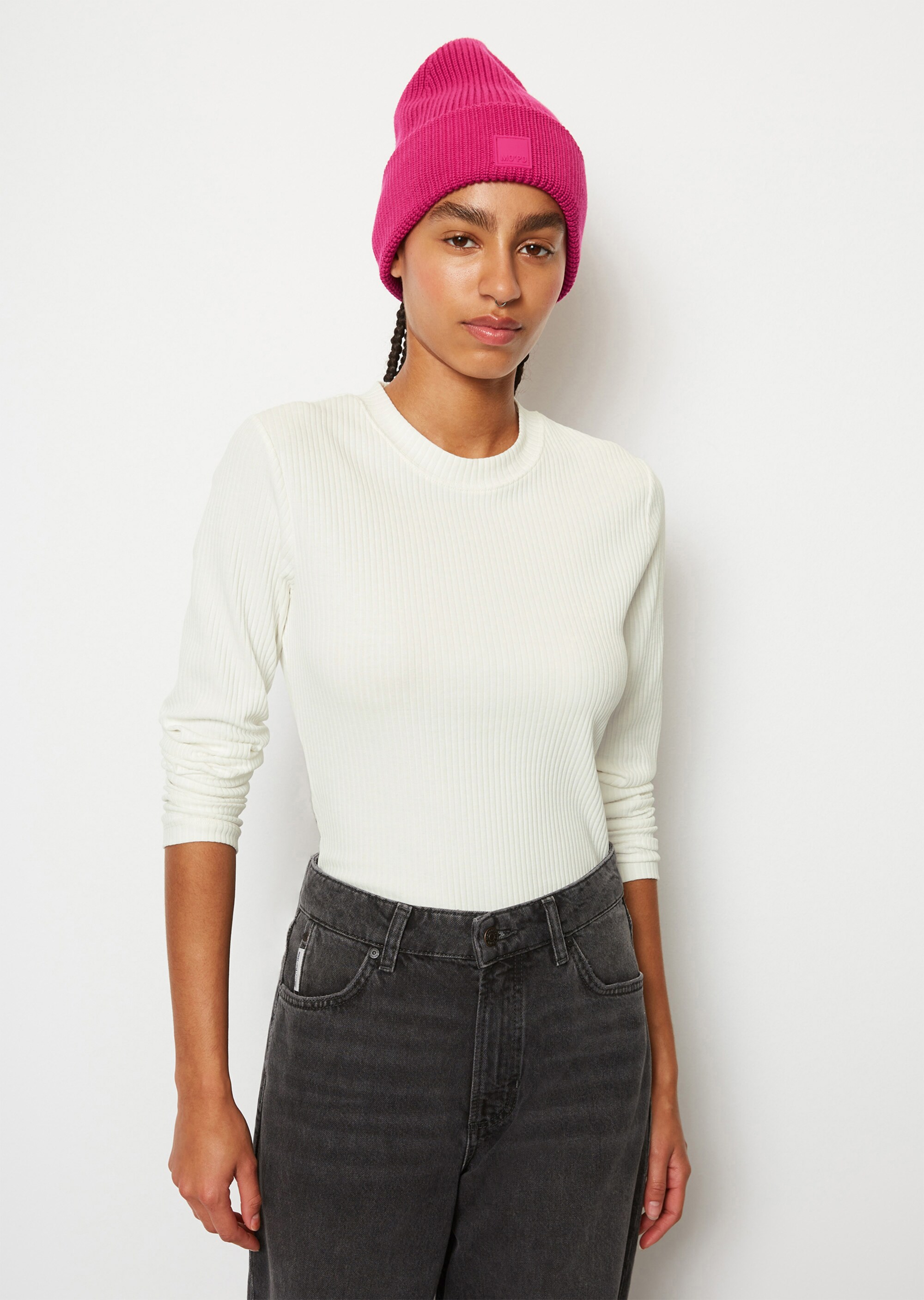 Geripptes Rundhals-Longsleeve regularaus Organic Cotton-Jersey