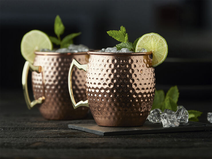 Lyngby Glas Moscow mule-krus 55 cl 2 stk. Kobber hamret Kobber/stål