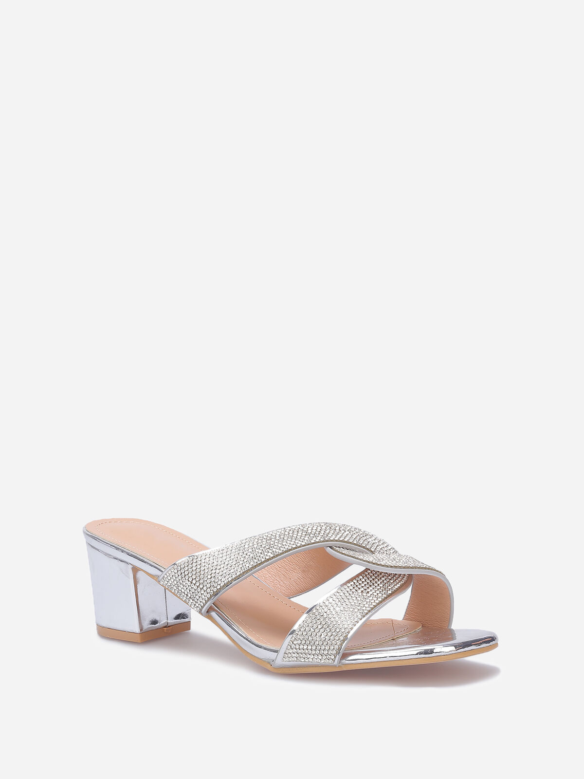 Mules à brides croisées et strass grandes tailles- Argenté