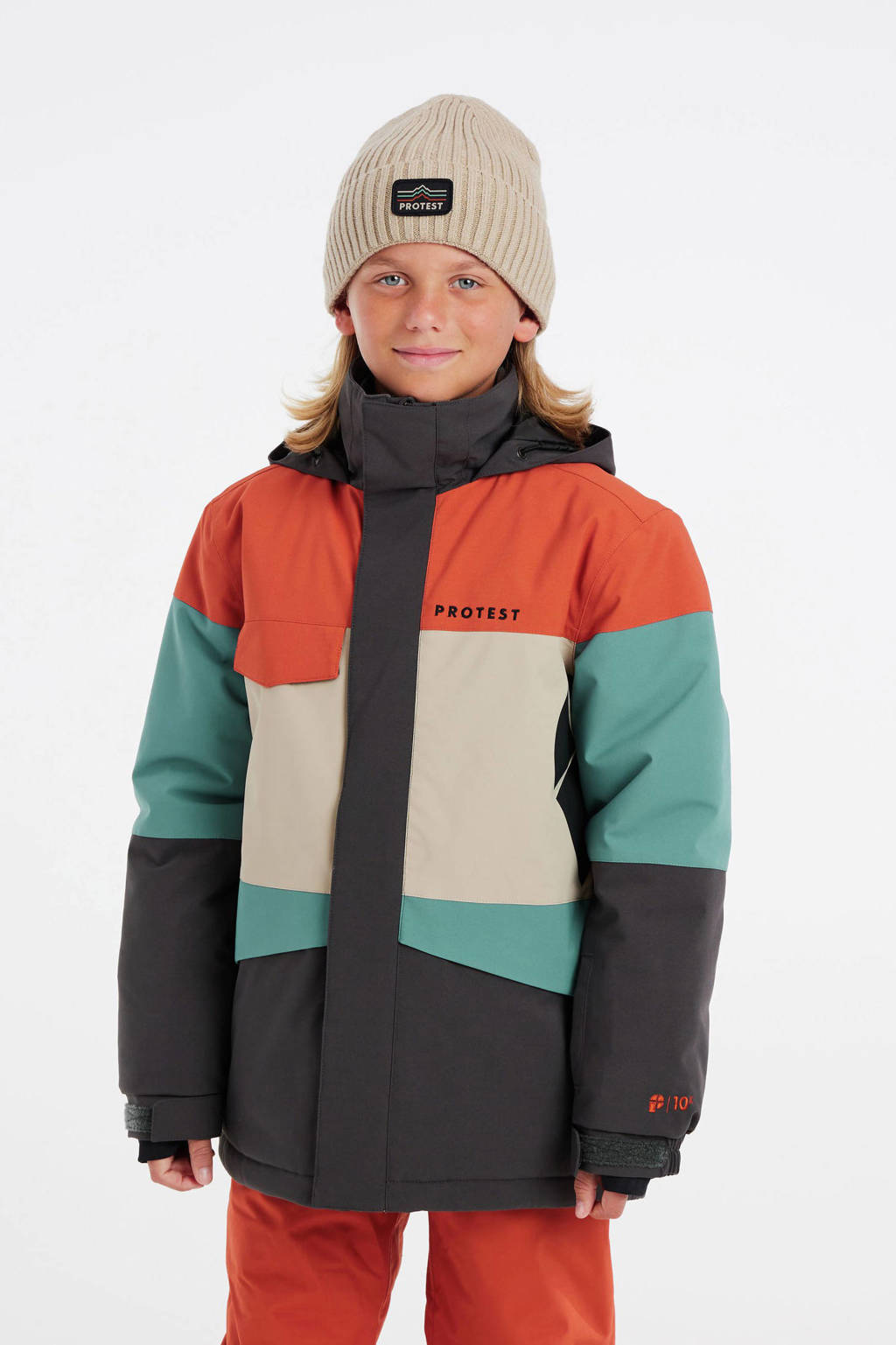 Protest ski-jack PRTPECKER JR antraciet/oranje/turquoise