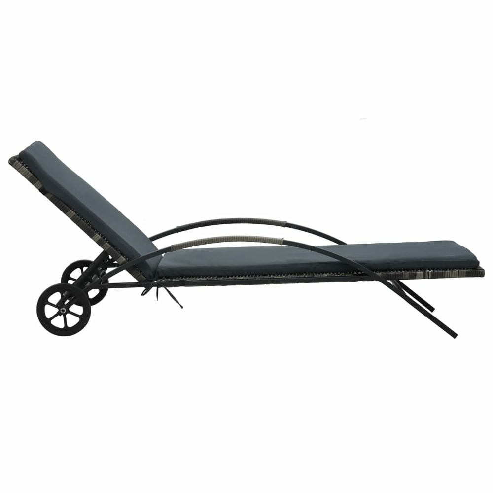 Transat chaise longue bain de soleil lit de jardin terrasse meuble d'extérieur avec coussin et roues résine tressée anthracit