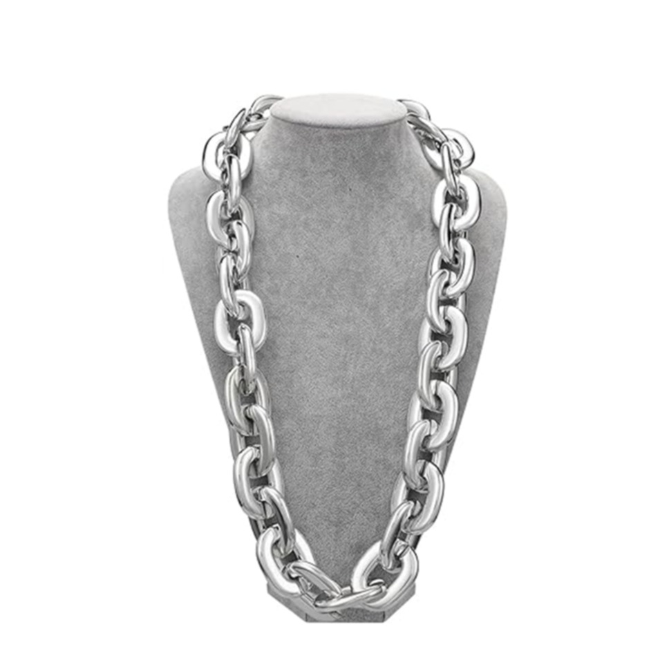 (67cm) Hip Hop Halskette Fasnachts Rapper Kostüm Zubehör Gangster Motto Party Accessoire Halloween Foto Requisite - Silber