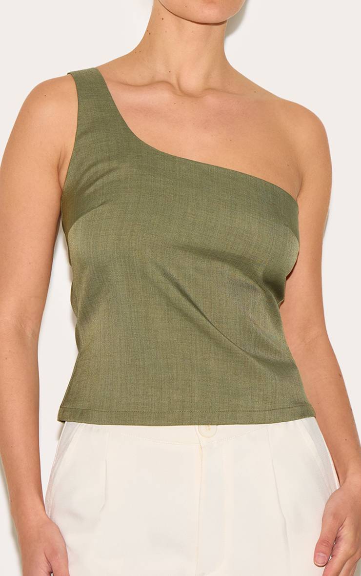 Vert Olive Haut Asymétrique En Tissu Tissé