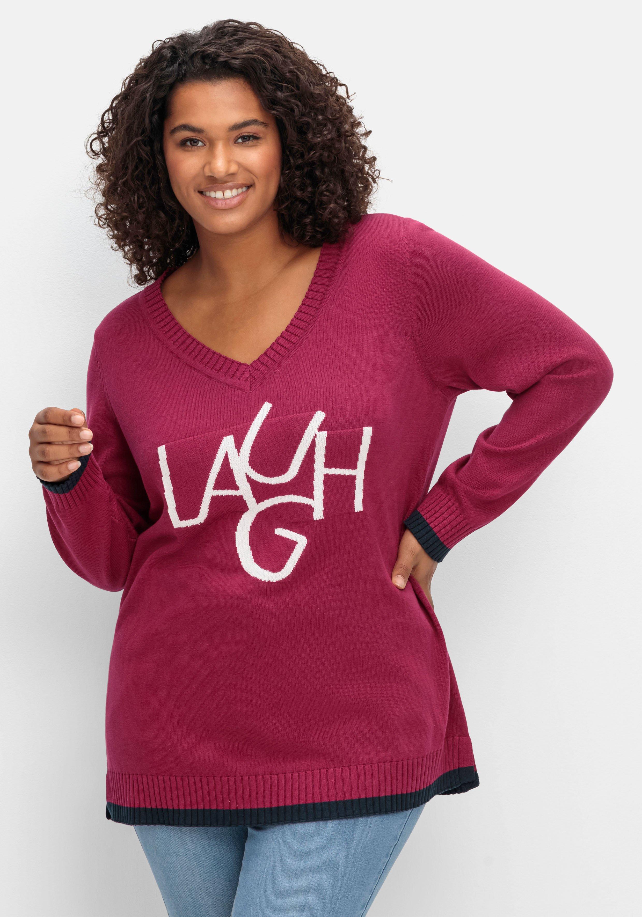 Pullover mit Wording im Intarsienstrick