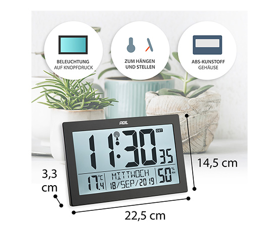 XL-Funkwanduhr mit Thermometer und Hygrometer
