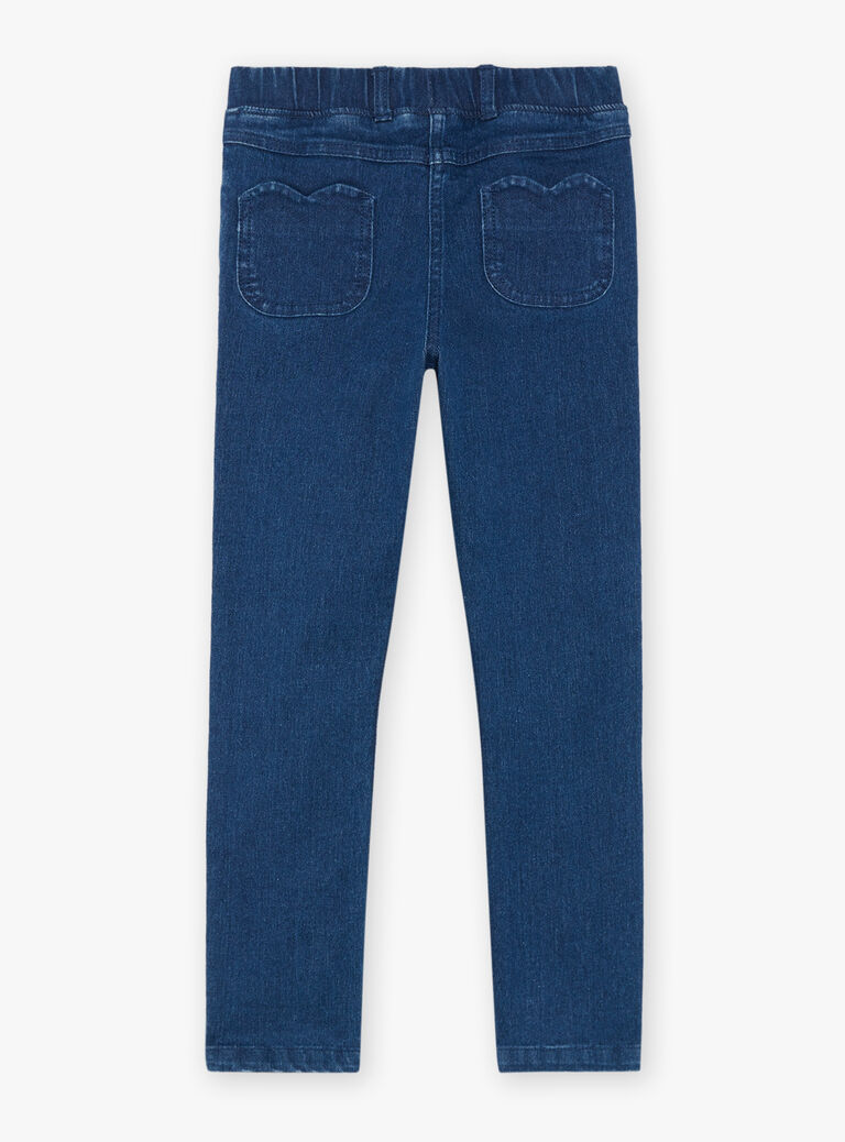 Jean bleu foncé à broderies fleuries