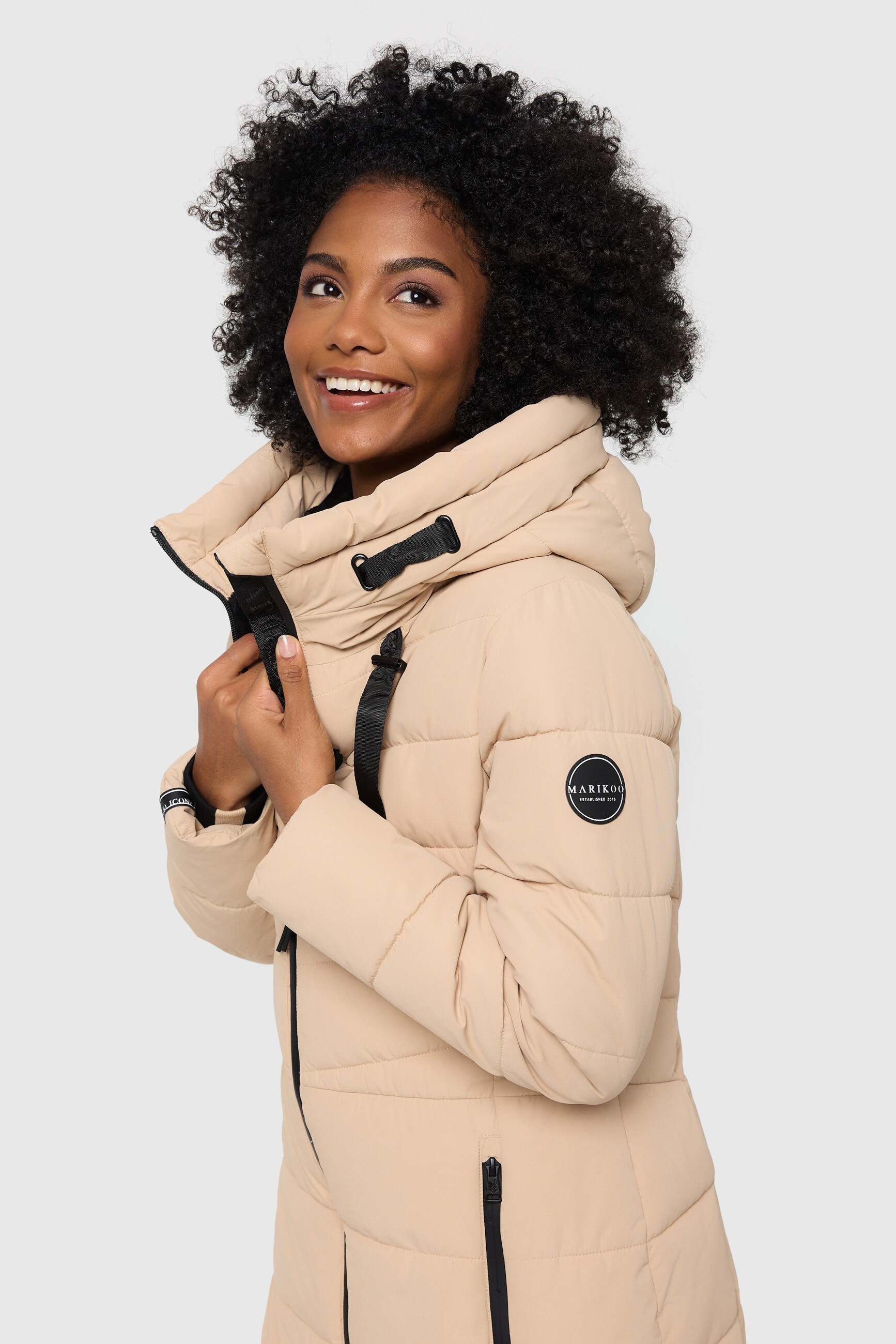 MARIKOO Damen Winter Steppmantel Stepp Jacke Teddyfell Mantel Parker warm mit Kapuze Natsukoo