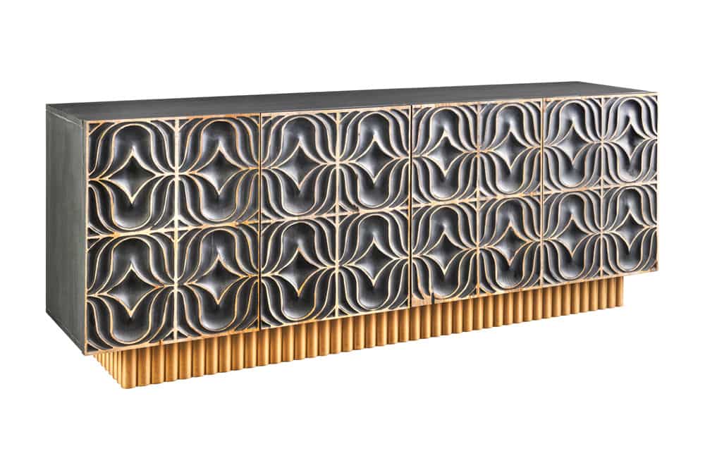 Handgefertigtes Sideboard PIAZZA SAN MARCO 180cm grau gold Mangoholz massiv 3D-Design