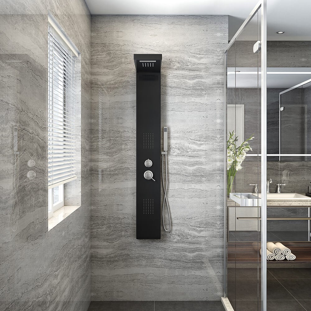 Home Deluxe - Douchepaneel - CASCATA Zwart - Afmetingen: 142 x 20 x 50,5 cm, incl. regendouchekop en complete accessoires
