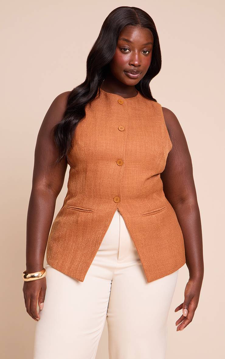 Rouille Gilet Sans Manches Boutonné Grande Taille