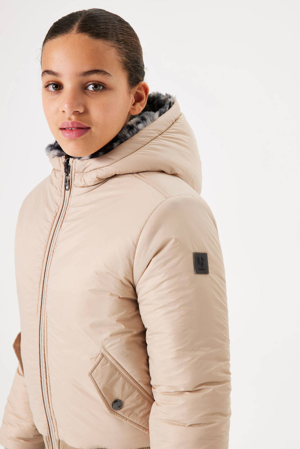 Garcia imitatiebont winterjas met panterprint beige/zwart