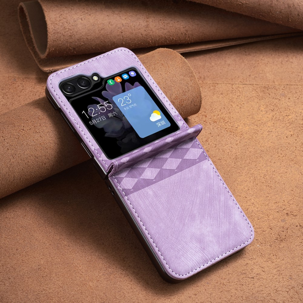 Samsung Galaxy Z Flip7 FE / Z Flip6 Leder Hardcase Schutzhülle Rauten Muster - Lila