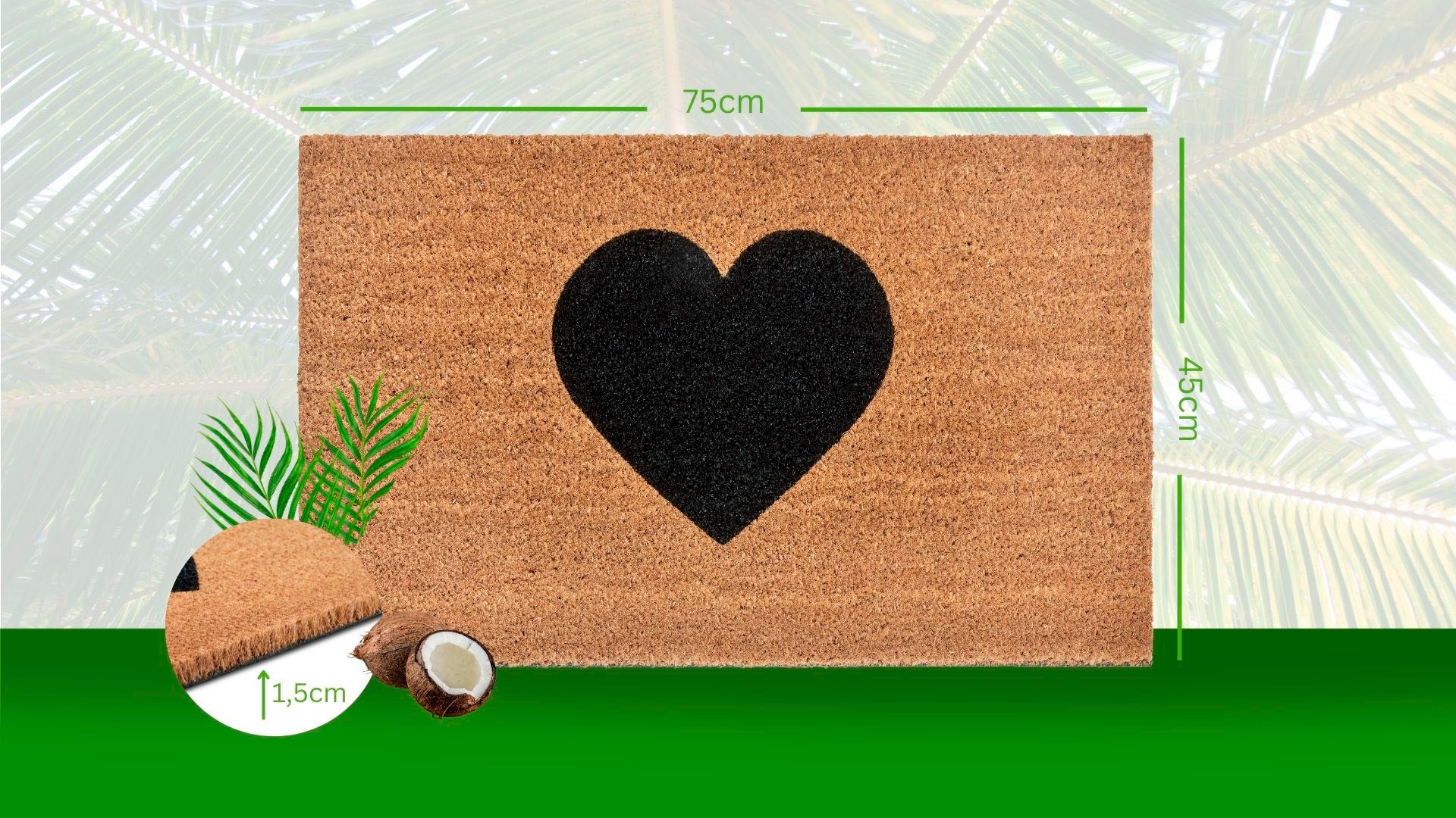 HANSE Home Fussmatte »Mix Mats  Kokos Heart, Türmatte« rechteckig 15 mm Höhe Kokos, Schmutzfangmatte, Outdoor, Rutschfest, Innen, Kokosmatte, Flur