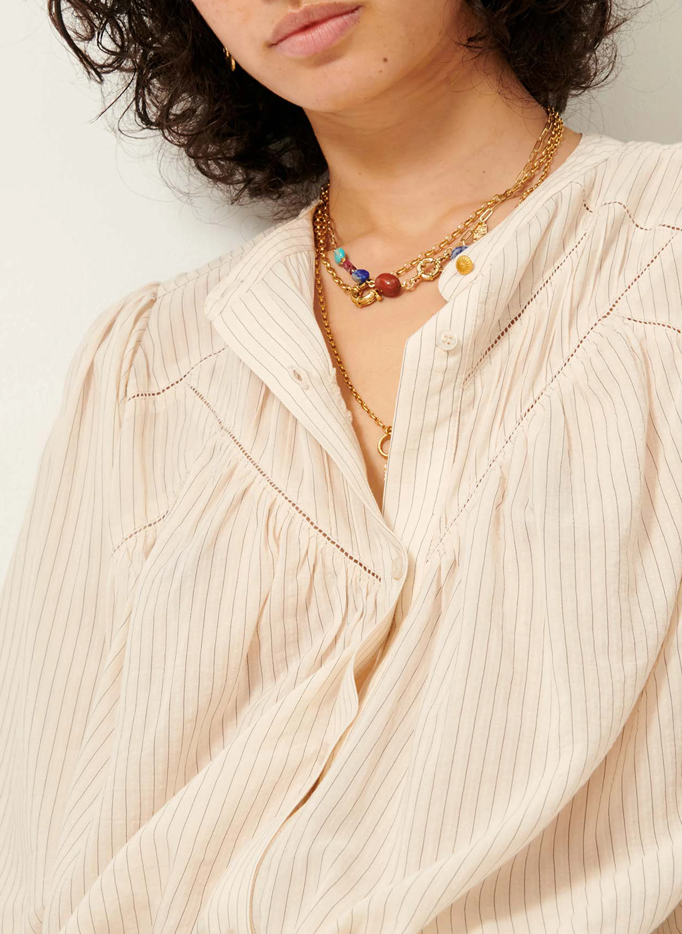 SAVI - Chemise ample col mao en coton mélangé | Noir