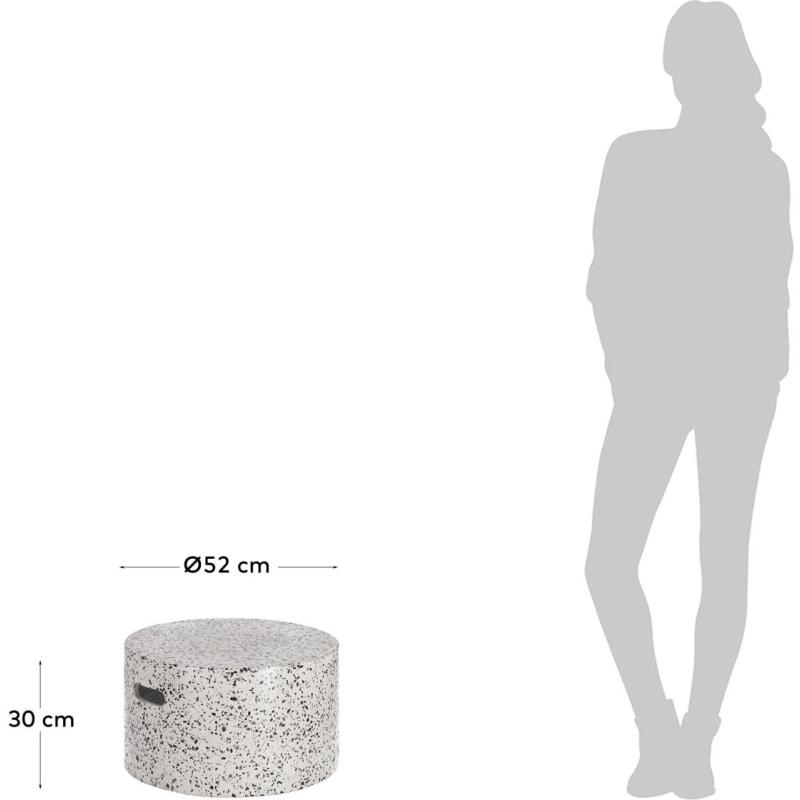 Table basse d'extérieur Jenell - structure terrazzo Ø 52 cm blanc/noir