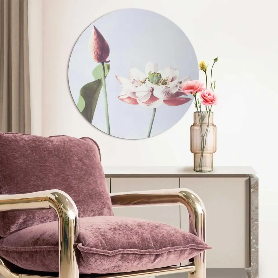 Glasschilderij Elegante Bloem - Ø 70cm - Roze