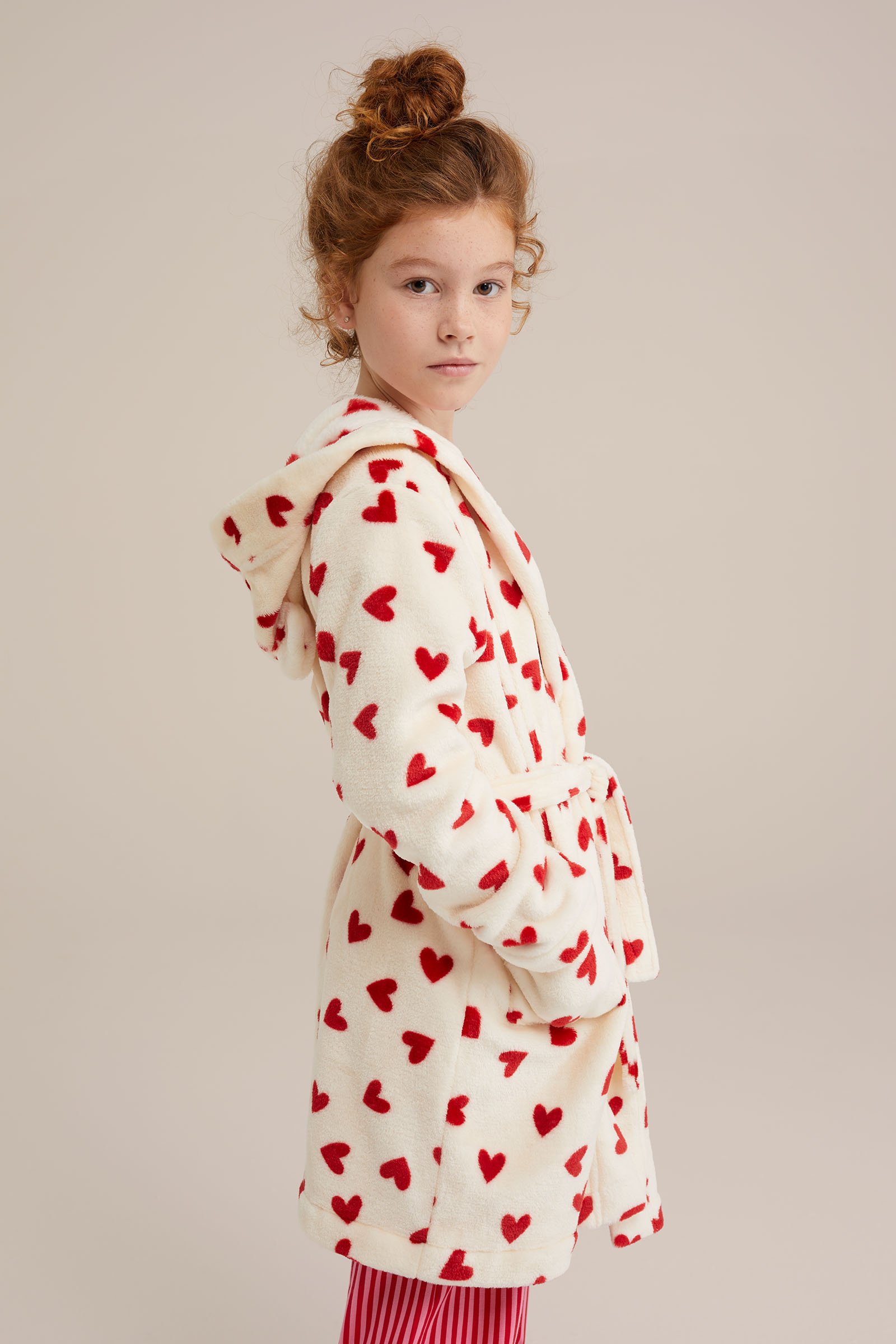 Meisjs badjas met dessin WE Fashion Gebroken wit