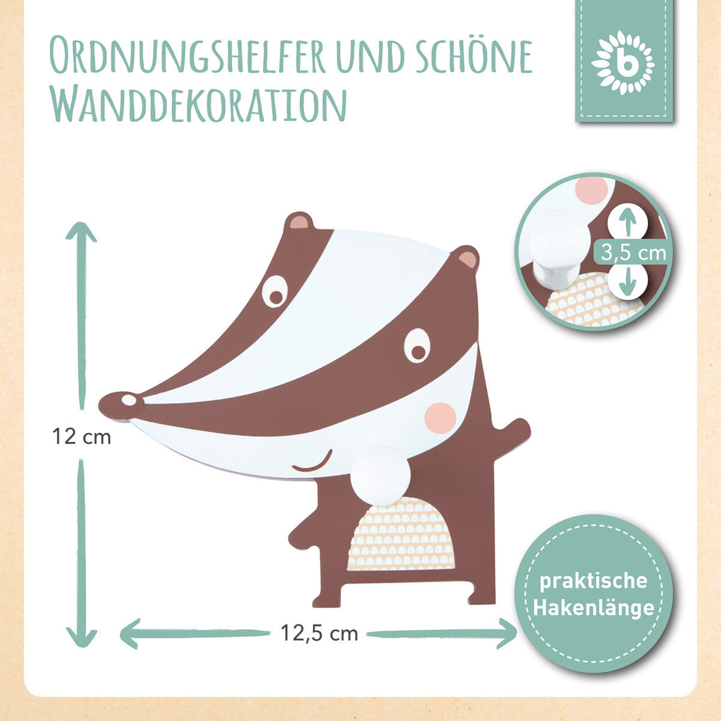 Bieco Kindergarderobe Dachs Grau