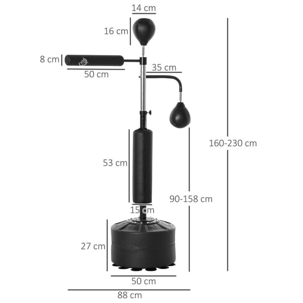 Boksestativ Stående Boksetrener Med 2 Hastighetsballer Refleksstang Og Sugekoppbase 160-230 Cm Høydejusterbar Svart