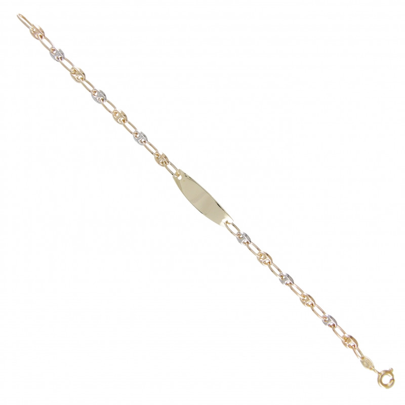 Bracelet Enfant Or Bicolore - Jaune et Blanc - Gourmette Identité - Maille Grain de Café - Personnalisable